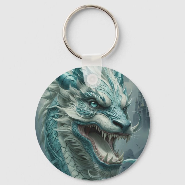 Epic Blue Storm Dragon  Keychain (Front)