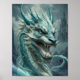 Epic Blue Storm Dragon Poster