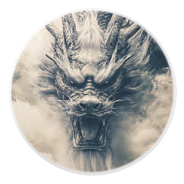 Epic Chinese Dragon Illustration Ceramic Knob (Front)