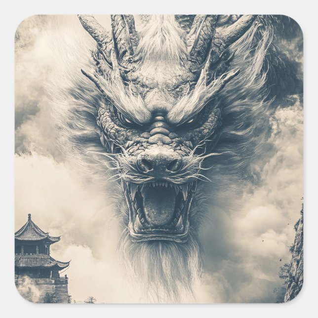 Epic Chinese Dragon Illustration Square Sticker (Front)