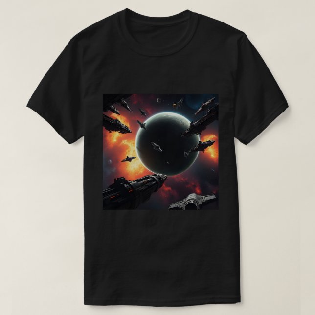 EPIC COSMIC SHIP, INTERSTELLAR THRUSTERS VOYAGE T-Shirt (Design Front)