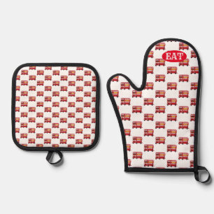 Epic Double Decker London Red Bus Oven Mitt & Pot Holder Set