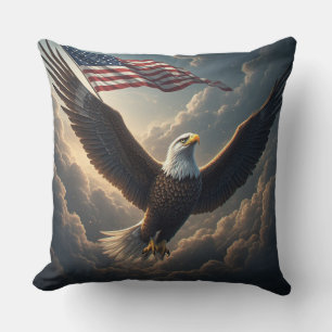 Epic Eagle with American Flag – Fantasy Art Throw Pillow