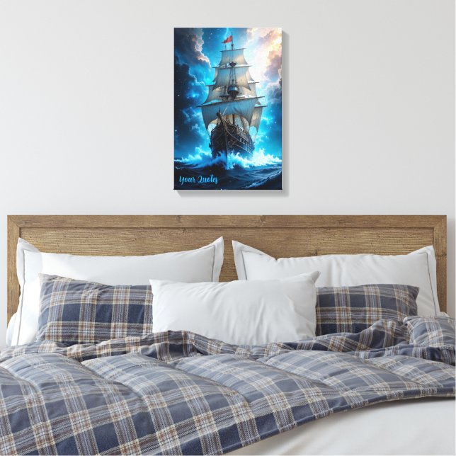 Epic Fantasy Sailing Ship Storm Ocean Canvas Print (Insitu(Bedroom))