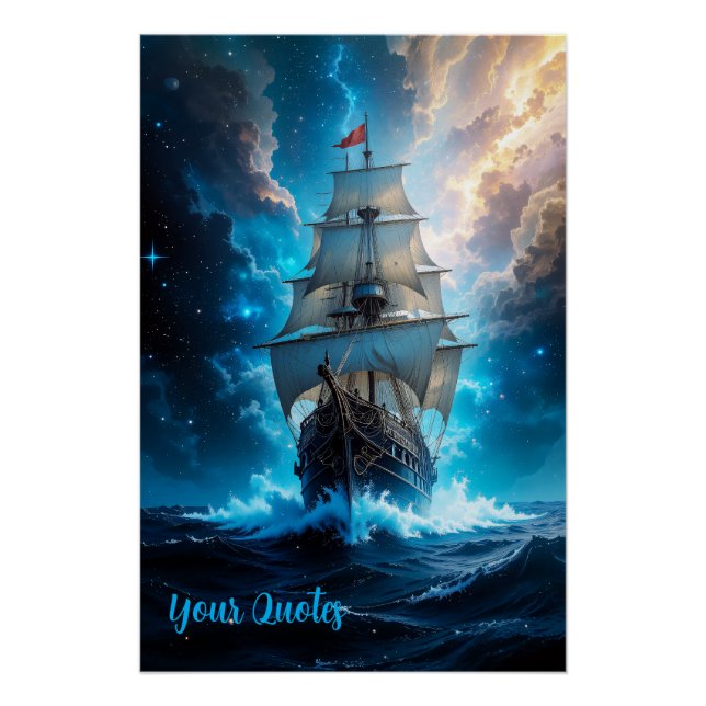 Epic Fantasy Sailing Ship Storm Ocean Poster (Front)