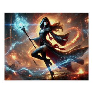 Epic Female Wizard Battle Posters Magic Power