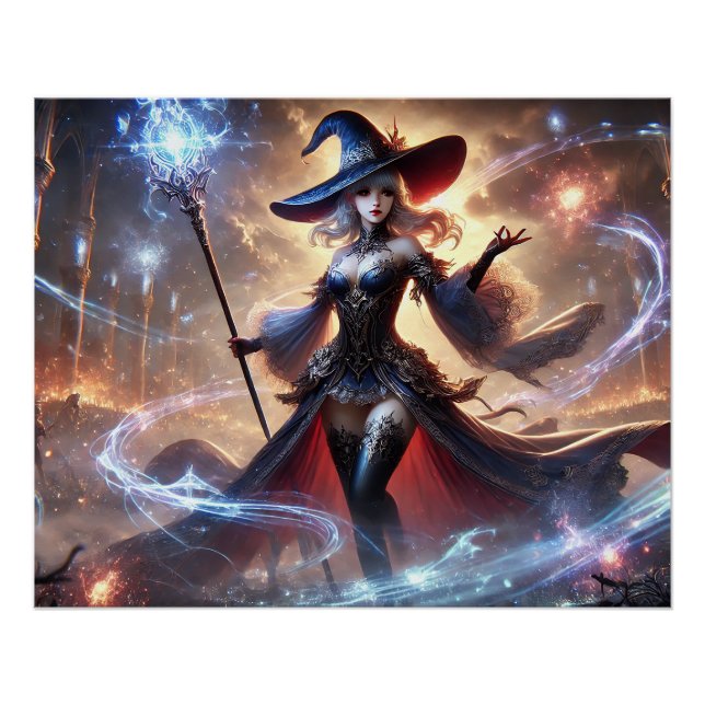 Epic Female Wizard Battle Posters Magic Power (Front)