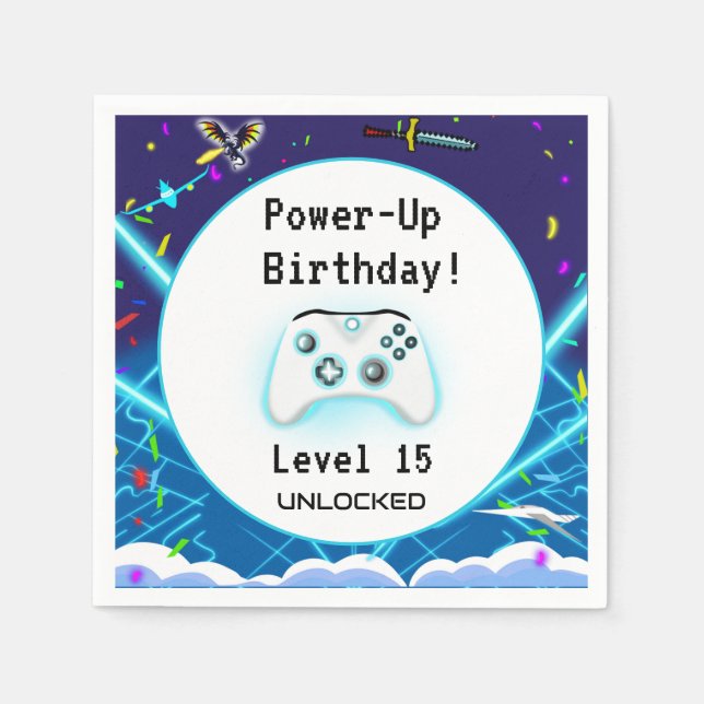Epic Gamer Happy 15 Birthday Invite Critical Hit! Napkin (Front)
