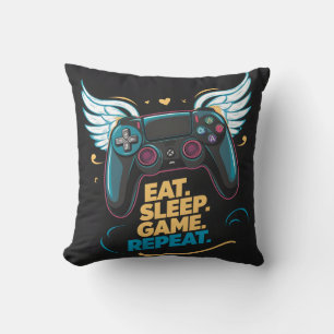 Epic Gaming Gear.  Eat. Sleep. Game. Repeat. Winge Throw Pillow