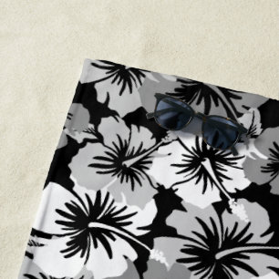 Epic Hibiscus Hawaiian Floral Aloha - Black Beach Towel