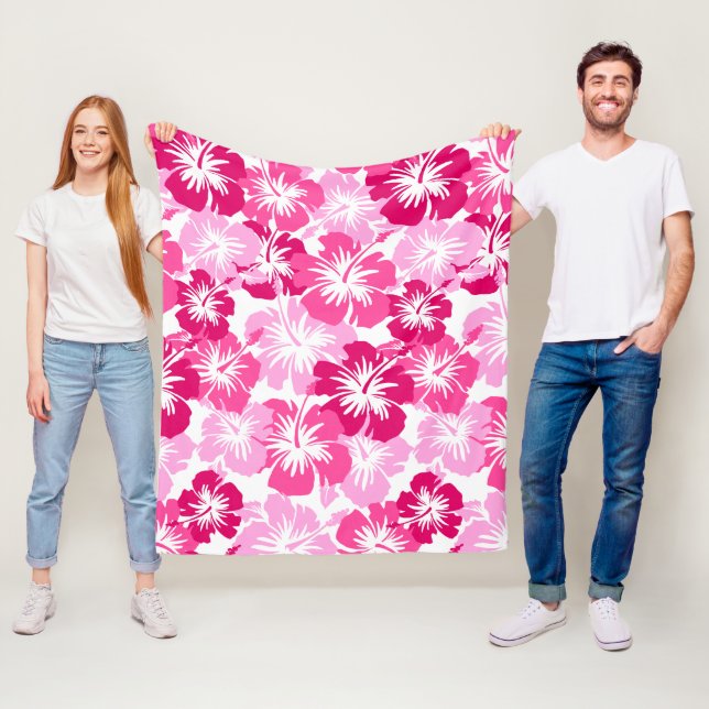 Epic Hibiscus Hawaiian Floral Aloha - Pink Fleece Blanket (In Situ)
