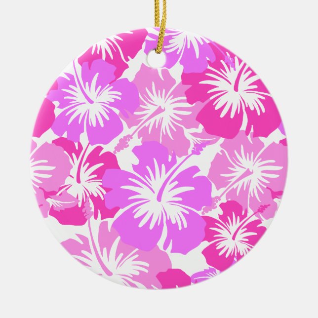 Epic Hibiscus Hawaiian Floral Aloha Shirt Print Ceramic Ornament (Front)