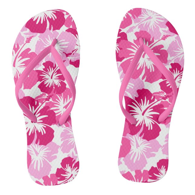 Epic Hibiscus Hawaiian Floral Aloha Shirt Print Flip Flops (Footbed)