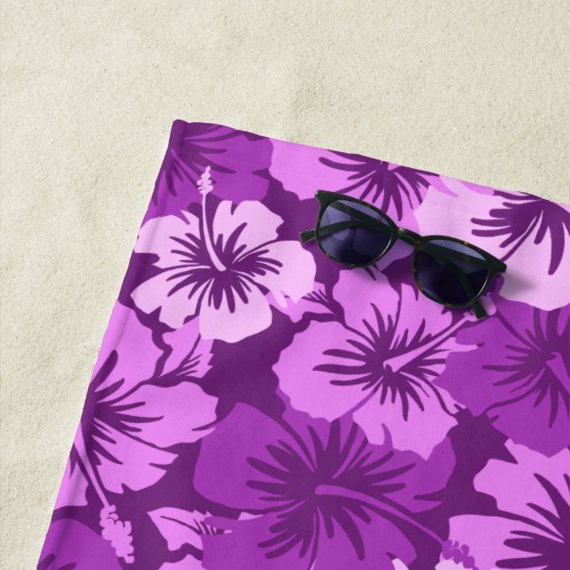 Epic Hibiscus Hawaiian Floral Aloha - Violet Beach Towel (In Situ)