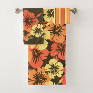 Epic Hibiscus Hawaiian Floral Coordinates Orange Bath Towel Set