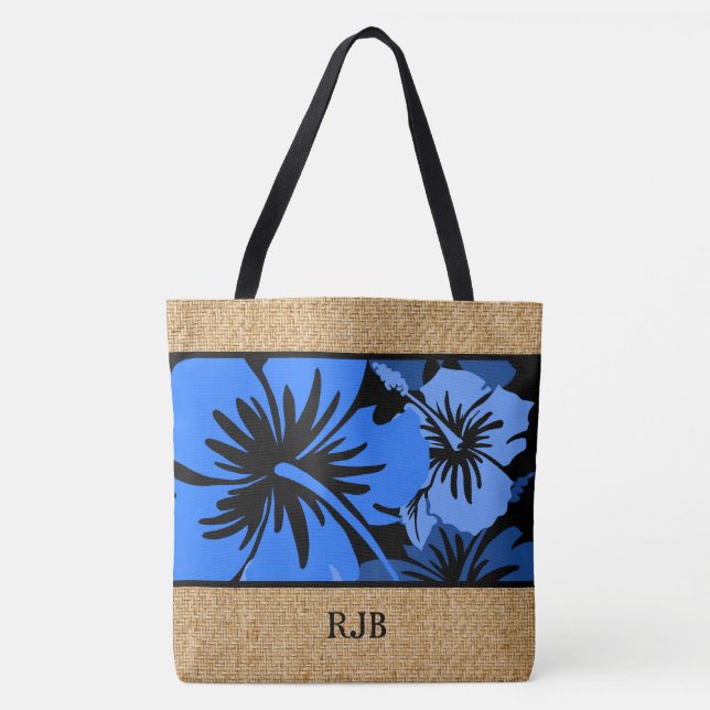 Epic Hibiscus Hawaiian Floral Monogram Beach Bag (Front)
