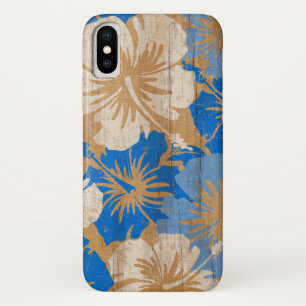 Epic Hibiscus Vintage Surfboard Faux Wood in Blue Case-Mate iPhone Case
