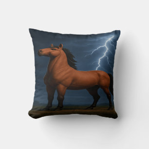 Epic Horse Throw Pillow 3D Fantasy Thunderstorm
