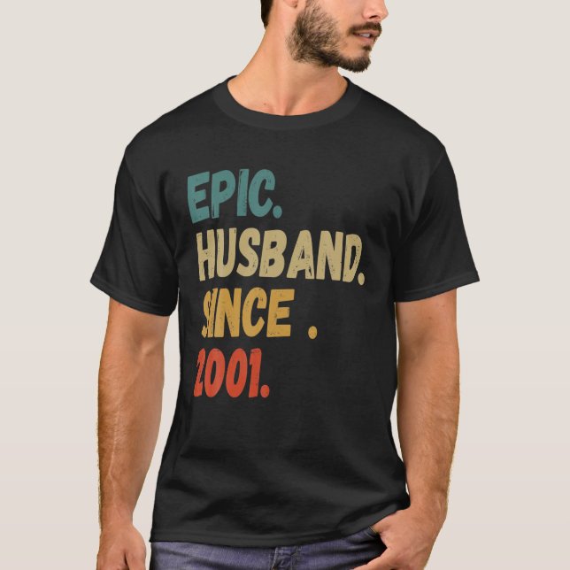 Epic Husband Since 2001 Wedding Anniversary Retro T-Shirt (Front)