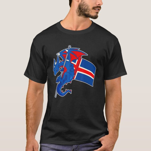 Epic Icelander Dragon Proud Iceland Flag T-Shirt (Front)