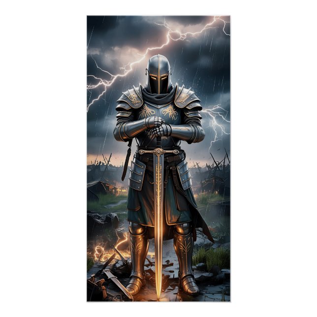 Epic Knight Warrior Digital Poster Medieval Fantas (Front)