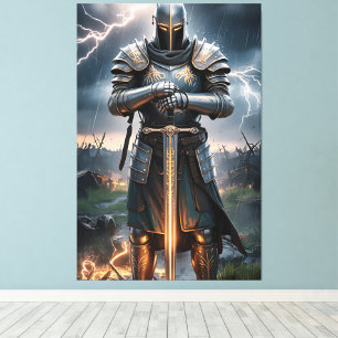 Epic Knight Warrior Digital Poster Medieval Fantas Canvas Print