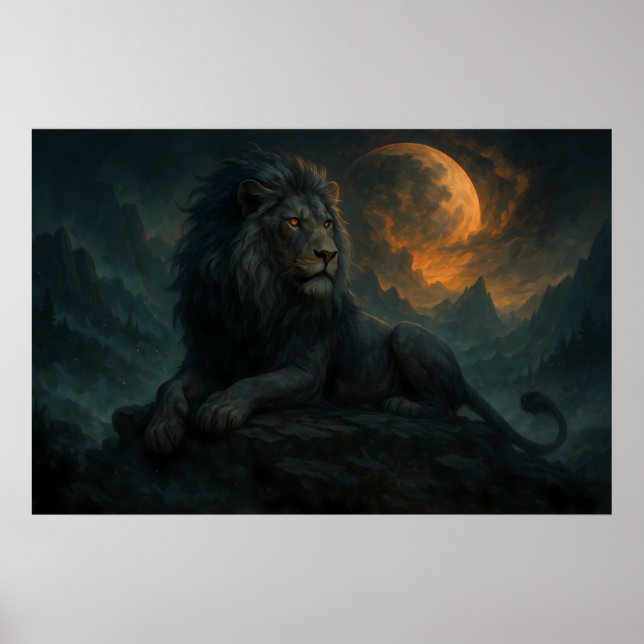 Epic Moonlit Lion – Celestial Mountain Guardian –  Poster (Front)