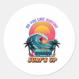 Epic Ocean Wave Surfer - Tropical Surfing Adventur Classic Round Sticker