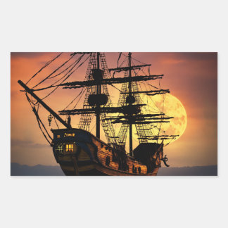 Epic Pirate Ship Silhouette Sunset Moon Large Circ Sticker