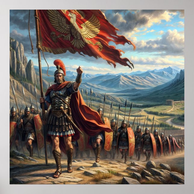 Epic Red Realistic Roman Legion Landscape Poster (Front)