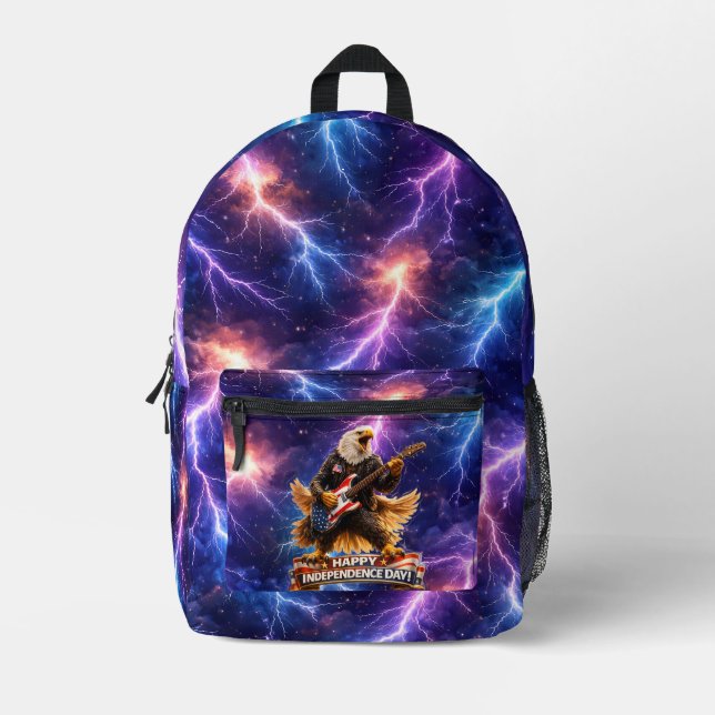 Epic rock 'n' roll Eagle lightning Galaxy Printed Backpack (Front)