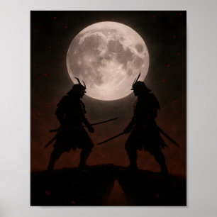 Epic Samurai Duel Under Full Moon Poster