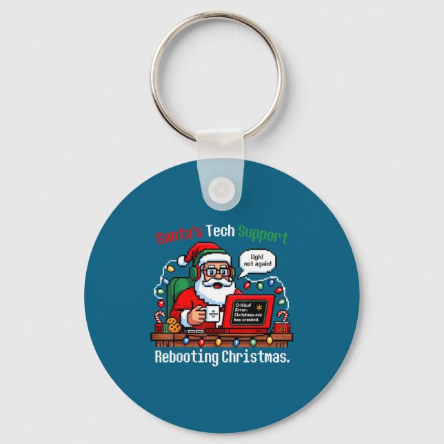 Epic Santa s Support Tech Rebooting IT Computer Keychain (Front)