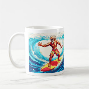 Epic Senior Surfer Riding Waves with Style Coffee Mug