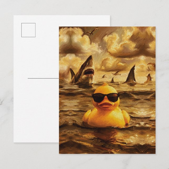 Epic Shark Attack with Brave Rubber Duck Postcard (Front/Back)