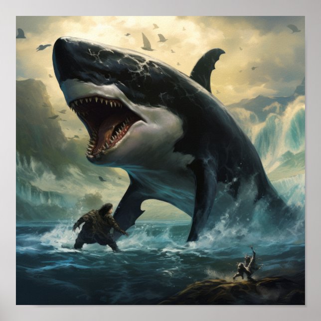 Epic Showdown: Gigantic Orca vs Mighty Megalodon P Poster (Front)