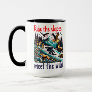 Epic Snowboarding Adventure Wildlife Scene Mug