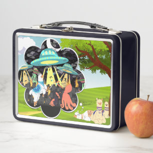 Epic Space Battle Llama vs Evil Squid Fantasy Art Metal Lunch Box