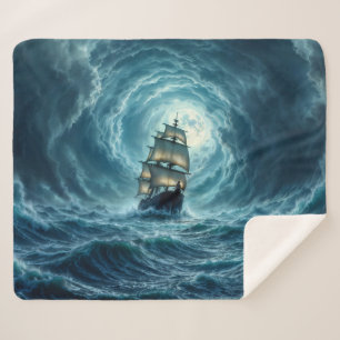 Epic storm boat moon waves adventure sherpa blanket