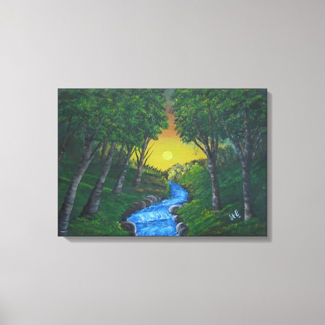 Epic Sunset Forest Stream Unique Landscape Canvas Print (Front)