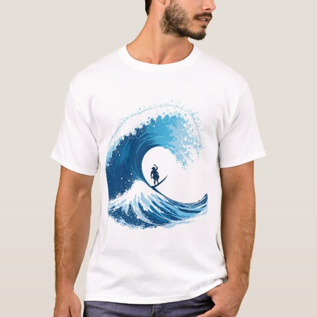 Epic Surfer Riding Giant Ocean Wave – Minimalistic T-Shirt (Front)