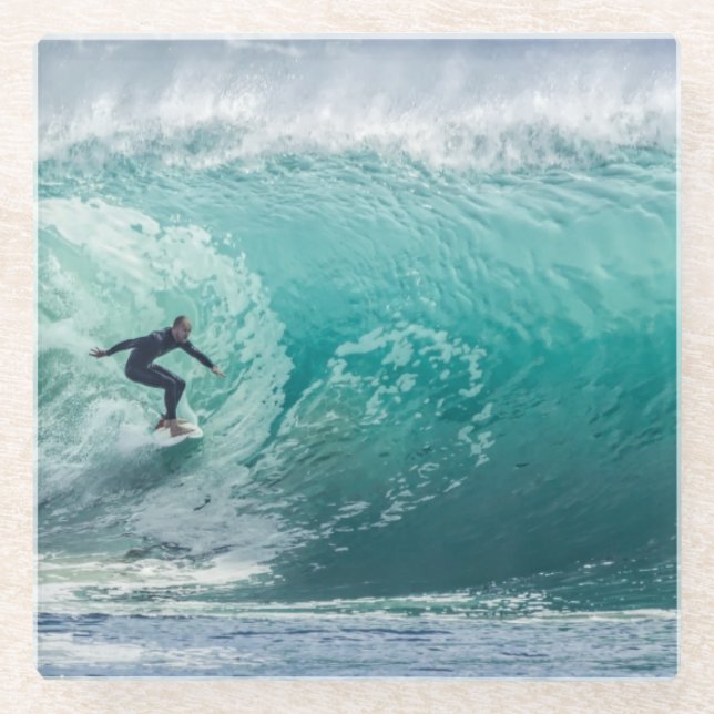Epic Surfing Wave Glass Coaster (Front)