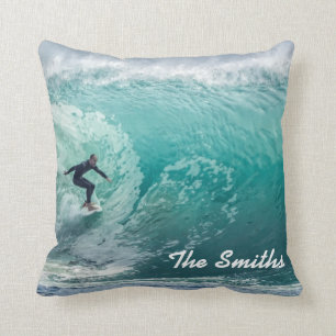 Epic Surfing Wave Throw Pillow