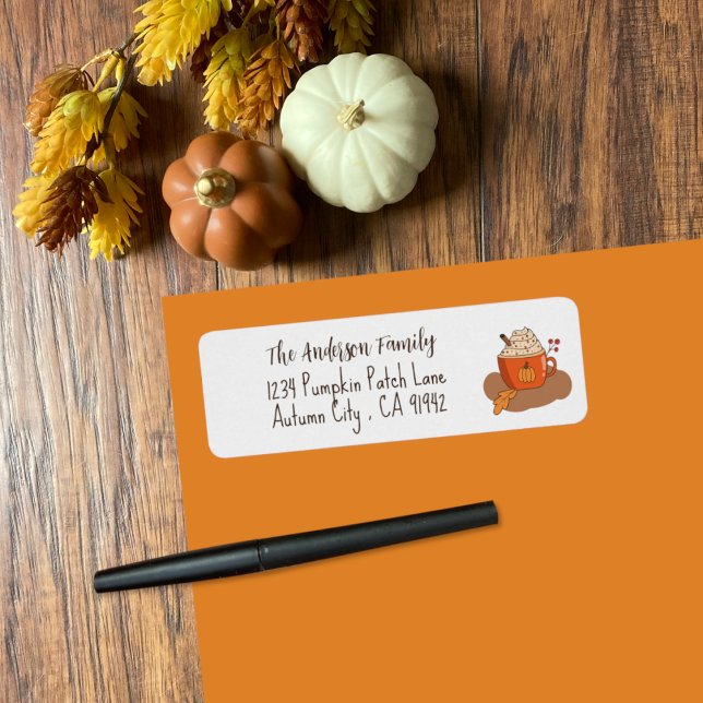 Épices citrouilles Latte Automne Retourner l'adres (Cute pumpkin spice latte doodle fall return address labels .)