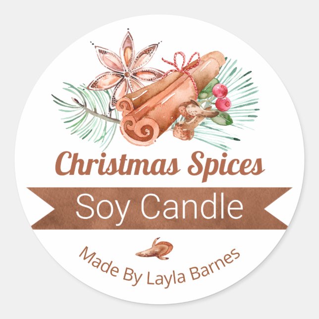 Épices de Noël Parfumé Soy Candle Étiquette (Devant)