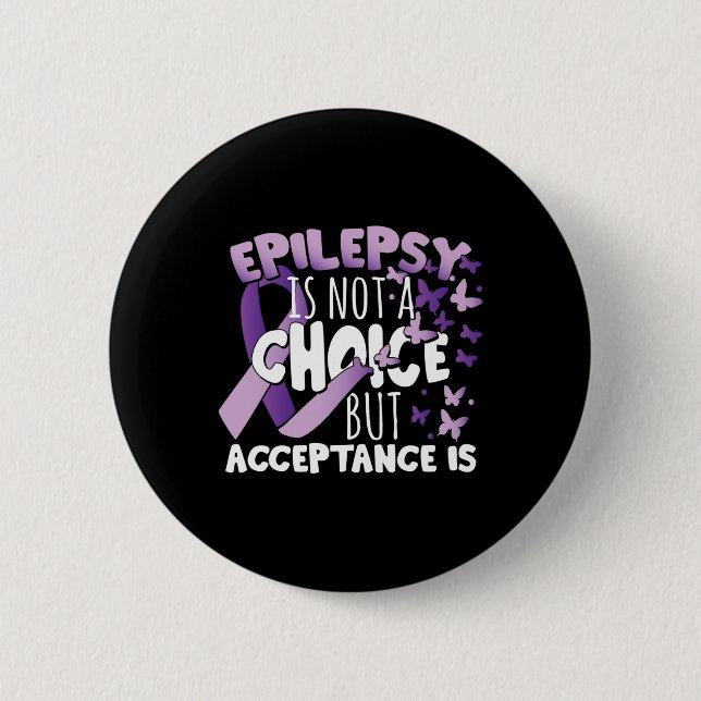 Epilepsy Awarenes Purple Ribbon  2 Inch Round Button (Front)
