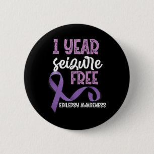 Epilepsy Awareness 1 Year Seizure Free Ribbon  2 Inch Round Button