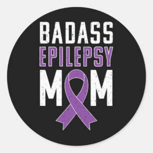 Epilepsy Awareness Bad Epilepsy Mom Purple Ribbon Classic Round Sticker