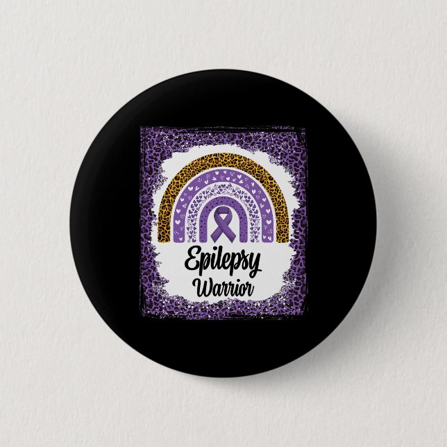 Epilepsy Awareness Bleached Rainbow Leopard Purple 2 Inch Round Button (Front)