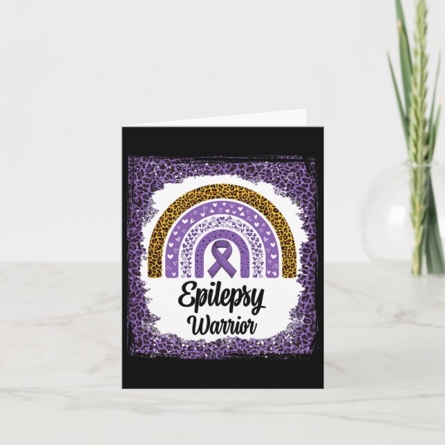 Epilepsy Awareness Bleached Rainbow Leopard Purple Card (Front)